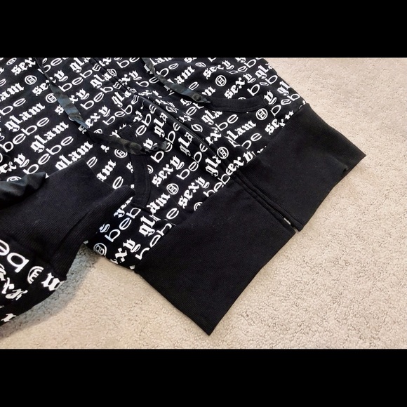 BEBE Black & White Classic Monogram Logo Hoodie Jacket size S - Picture 5 of 8
